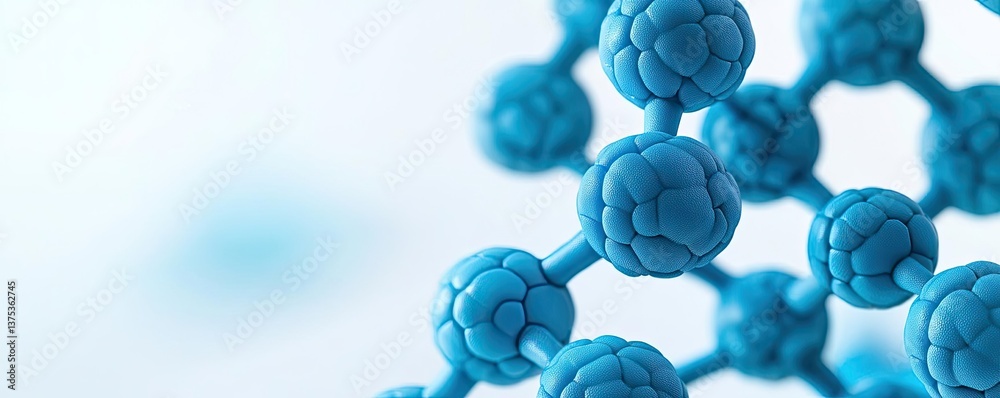 Blue exosome particles with 3D particle visualization concept. Blue molecular structure with a soft background for scientific themes. Blue exosome particles with 3D particle visualization concept. Blue molecular structure with a soft background for scientific themes.