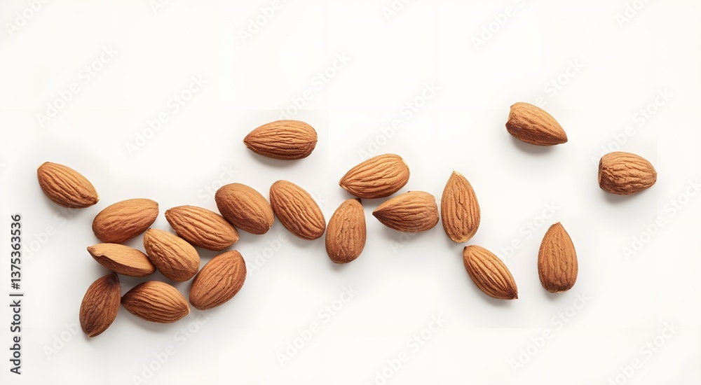 Close-up of scattered almonds on a plain background. Close-up of scattered almonds on a plain background.