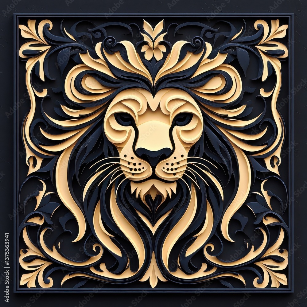 Obraz premium Lion in Art Nouveau style, intricate lines, flowing forms.
