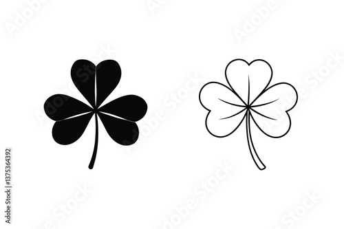 Shamrock Icons Black, Outline, Irish, Luck, St. Patrick's Day, Clover, Symbol, Design, Vector, Graphix