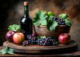 Still life of grapes, apples, and wine