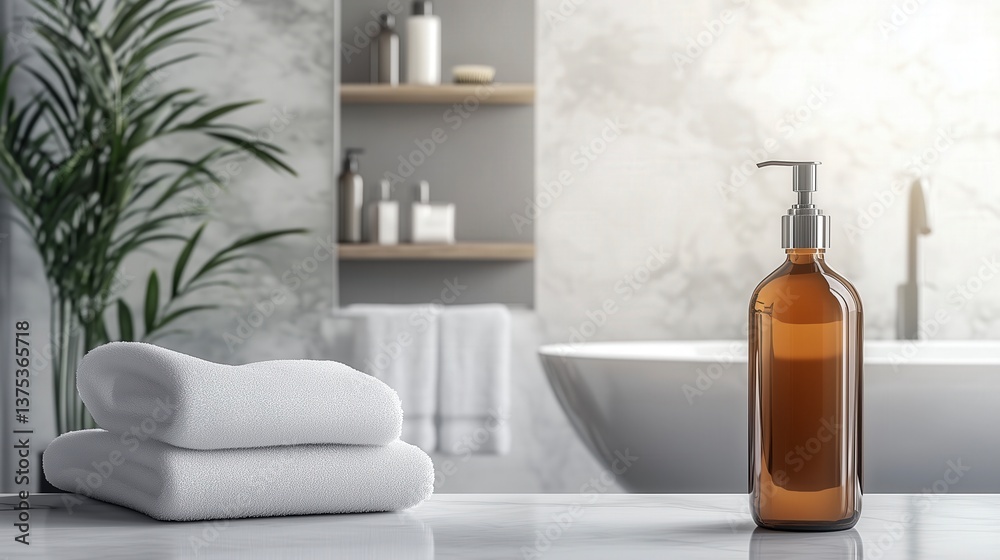 Sleek modern bathroom with an elegant anti-dandruff shampoo bottle, highlighting tea tree oil and zinc pyrithione for effective scalp care and freshness Sleek modern bathroom with an elegant anti-dandruff shampoo bottle, highlighting tea tree oil and zinc pyrithione for effective scalp care and freshness
