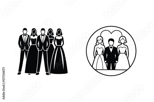 Wedding Party Icons Bride, Groom, Bridesmaids, Groomsmen, Formal Wear