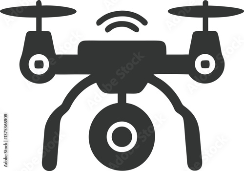 Modern Drone Silhouette with Camera and Antenna Isolated on Transparent Background