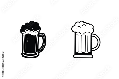 Beer Mug Icons Dark and Light Ale Beverage Graphics