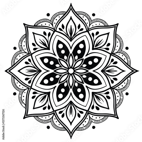 Pattern in the form of a mandala. Henna tattoo mandala. Mehndi style. Decorative pattern in oriental style. Coloring book page.