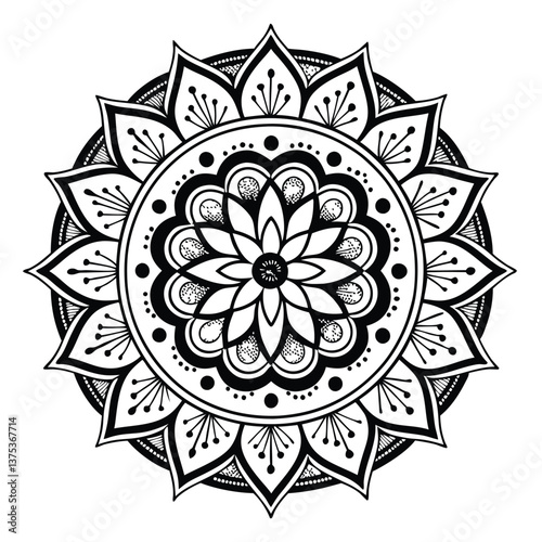 Pattern in the form of a mandala. Henna tattoo mandala. Mehndi style. Decorative pattern in oriental style. Coloring book page.