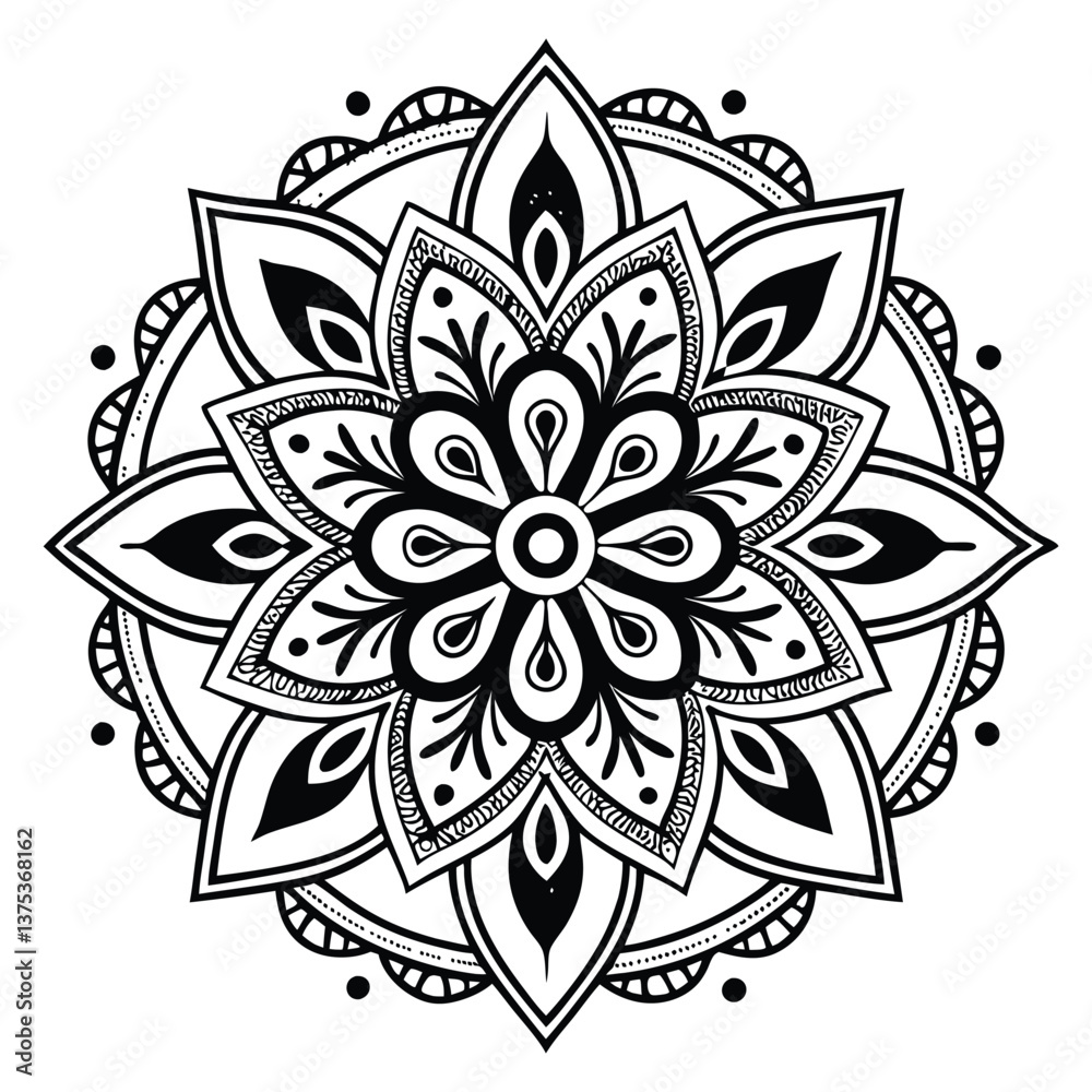 Pattern in the form of a mandala. Henna tattoo mandala. Mehndi style. Decorative pattern in oriental style. Coloring book page. Pattern in the form of a mandala. Henna tattoo mandala. Mehndi style. Decorative pattern in oriental style. Coloring book page.