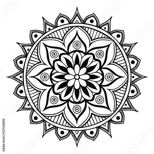 Pattern in the form of a mandala. Henna tattoo mandala. Mehndi style. Decorative pattern in oriental style. Coloring book page.