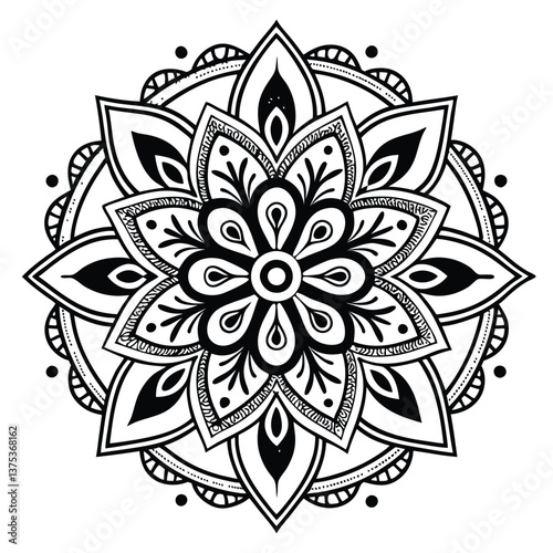 Pattern in the form of a mandala. Henna tattoo mandala. Mehndi style. Decorative pattern in oriental style. Coloring book page.