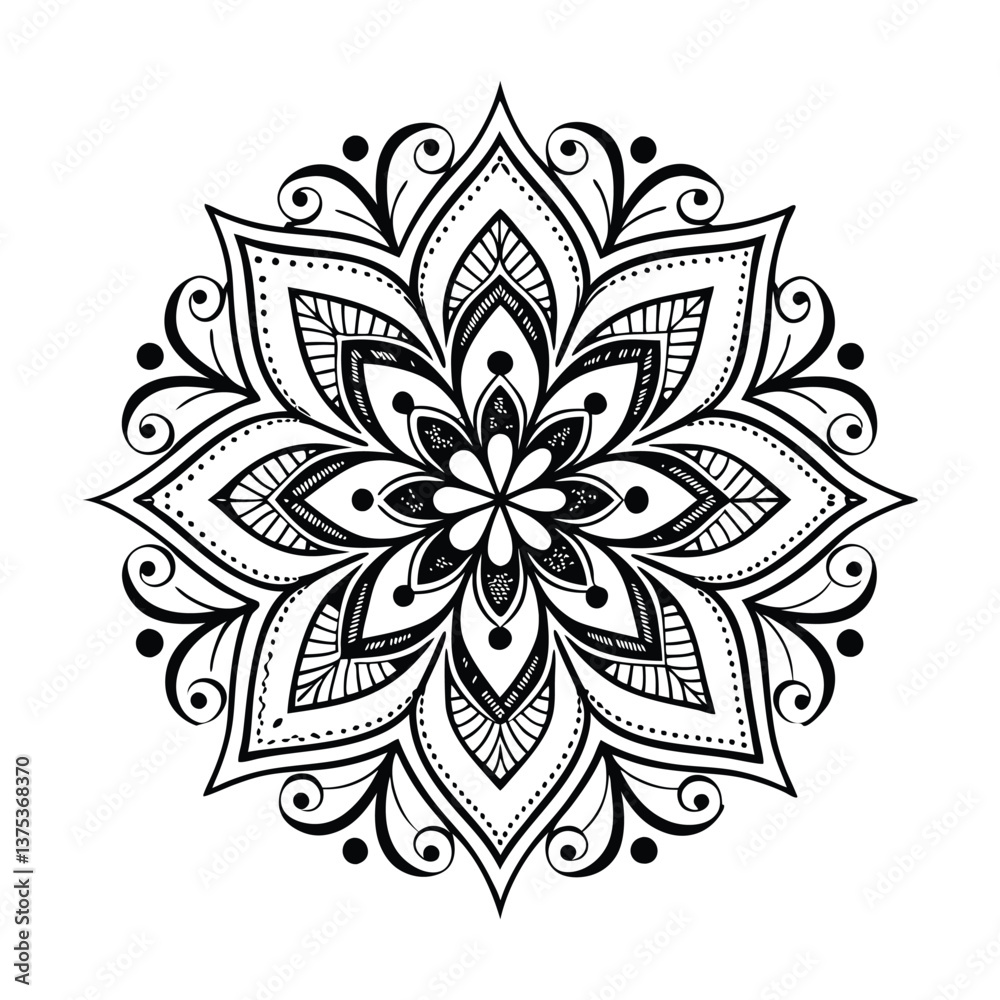 Pattern in the form of a mandala. Henna tattoo mandala. Mehndi style. Decorative pattern in oriental style. Coloring book page. Pattern in the form of a mandala. Henna tattoo mandala. Mehndi style. Decorative pattern in oriental style. Coloring book page.