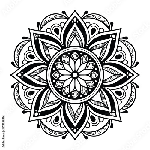 Pattern in the form of a mandala. Henna tattoo mandala. Mehndi style. Decorative pattern in oriental style. Coloring book page.