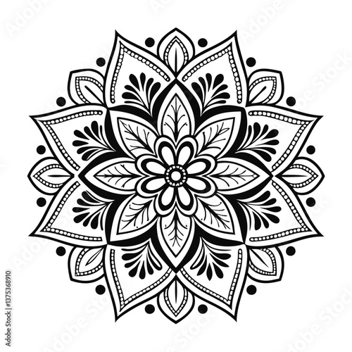 Pattern in the form of a mandala. Henna tattoo mandala. Mehndi style. Decorative pattern in oriental style. Coloring book page.