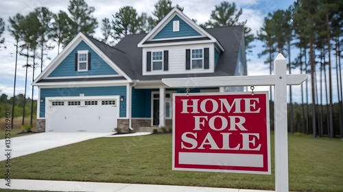 Modern Suburban House for Sale with Real Estate Sign