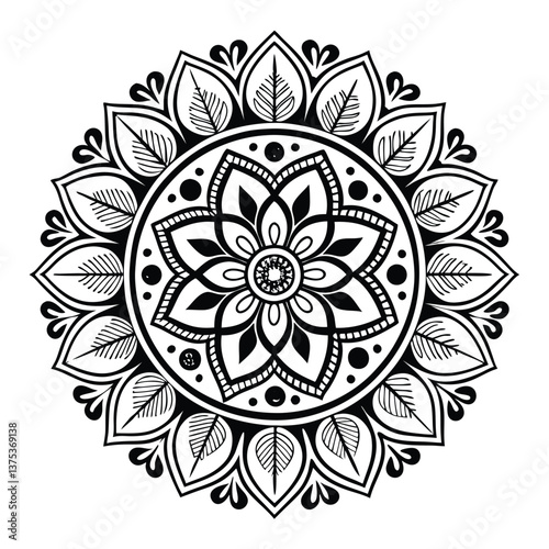 Pattern in the form of a mandala. Henna tattoo mandala. Mehndi style. Decorative pattern in oriental style. Coloring book page.