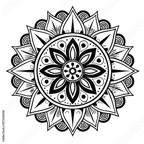 Pattern in the form of a mandala. Henna tattoo mandala. Mehndi style. Decorative pattern in oriental style. Coloring book page.