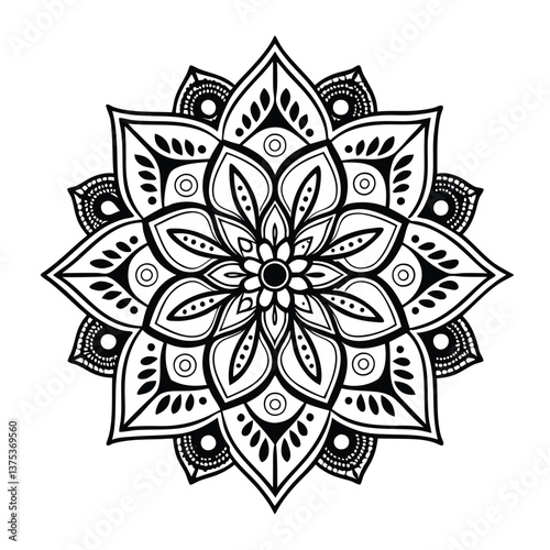 Pattern in the form of a mandala. Henna tattoo mandala. Mehndi style. Decorative pattern in oriental style. Coloring book page.