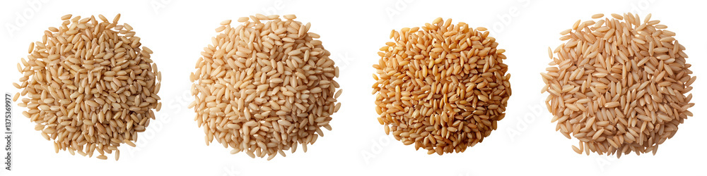 Obraz premium Uncooked brown rice grains isolated on a white surface