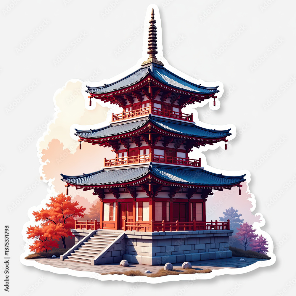 Fototapeta premium Traditional Japanese pagoda stands majestically amidst autumn foliage