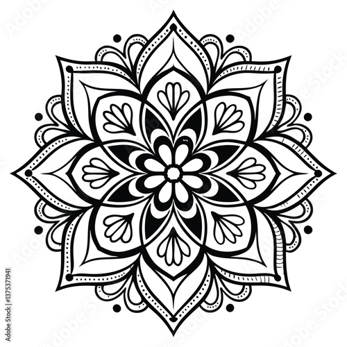 Pattern in the form of a mandala. Henna tattoo mandala. Mehndi style. Decorative pattern in oriental style. Coloring book page.