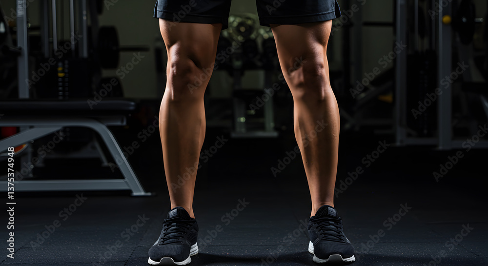 Close up of muscular legs in a gym Close up of muscular legs in a gym