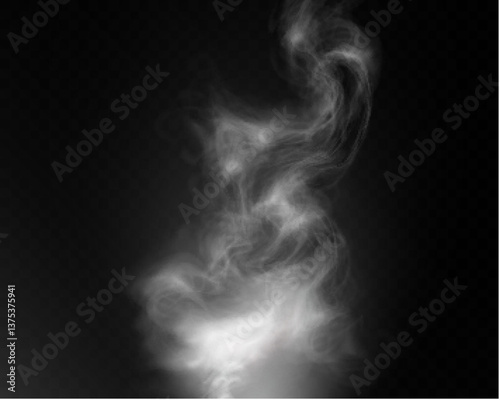 Realistic white smoke on transparent background with soft swirling effect, misty fog, and airy vapor for design projects.	
