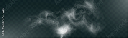 Realistic white smoke on transparent background with soft swirling effect, misty fog, and airy vapor for design projects.	
