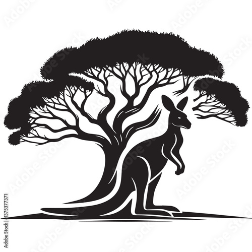 Black Tree Kangaroo Silhouette Vector, High Quality Illustration on White Background