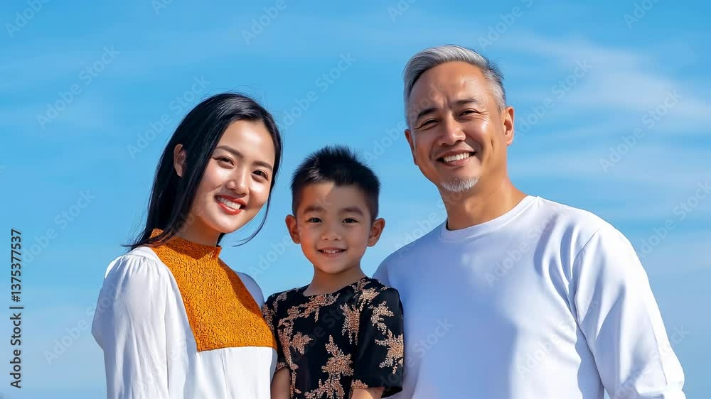 A family of three, a man and two children, are smiling and posing for a photo on a beautiful, sunny day. The man is wearing a white shirt, and the children are wearing black and orange outfits A family of three, a man and two children, are smiling and posing for a photo on a beautiful, sunny day. The man is wearing a white shirt, and the children are wearing black and orange outfits