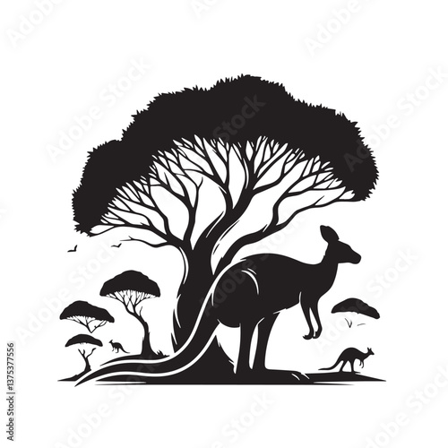 Black Tree Kangaroo Silhouette Vector, High Quality Illustration on White Background