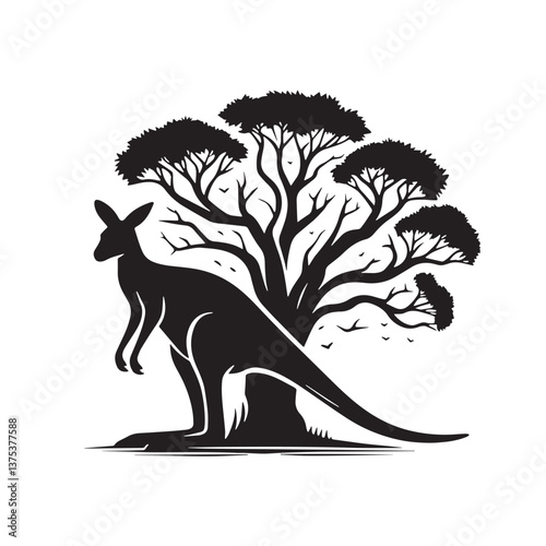 Black Tree Kangaroo Silhouette Vector, High Quality Illustration on White Background