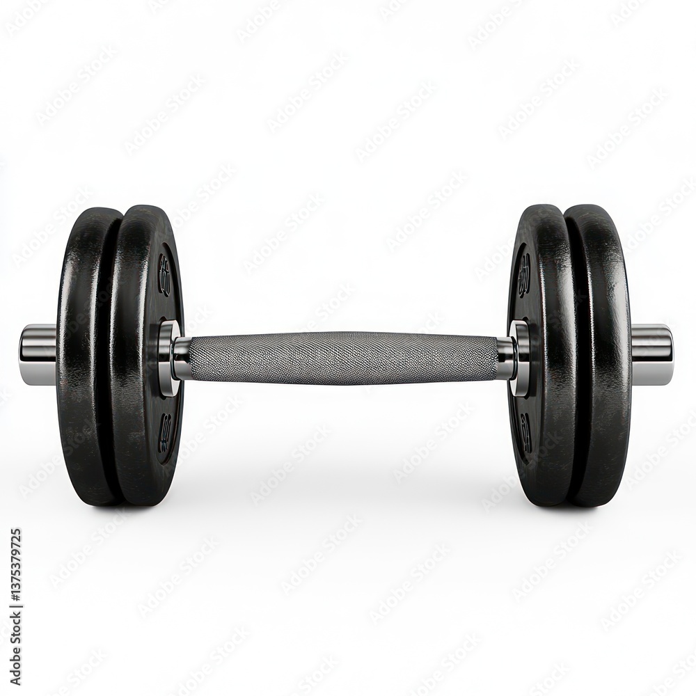 Fototapeta premium Dumbbell for Strength Training with Iron Plates on White Background