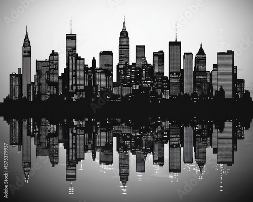 Iconic American City Skylines Black and White Illustration Minimalist Silhouette Design