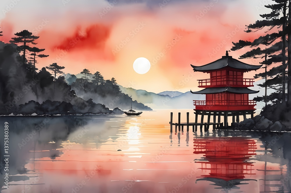 Obraz premium Eastern Harmony – Traditional Japanese Art in Delicate Tones