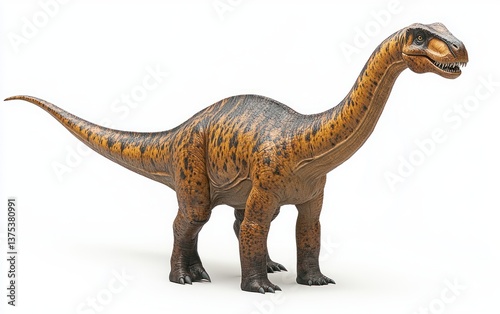 Brachiosaurus a giant herbivorous dinosaur in a hyper-realistic 3D rendering against a white background