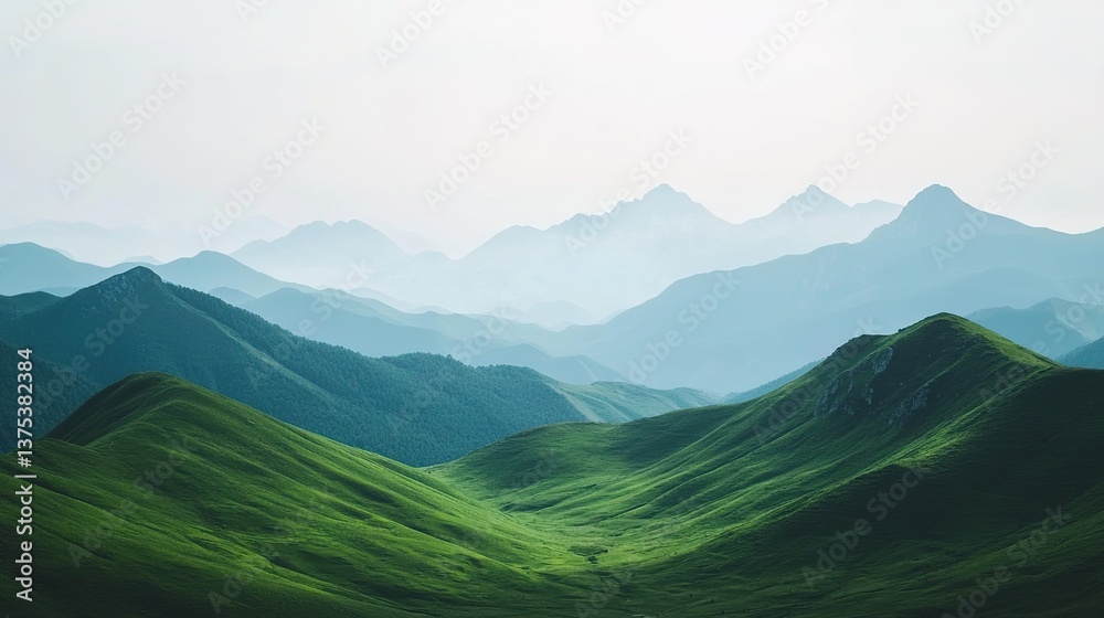 Fototapeta premium Serene aerial view of majestic rolling mountains in remote nature photography