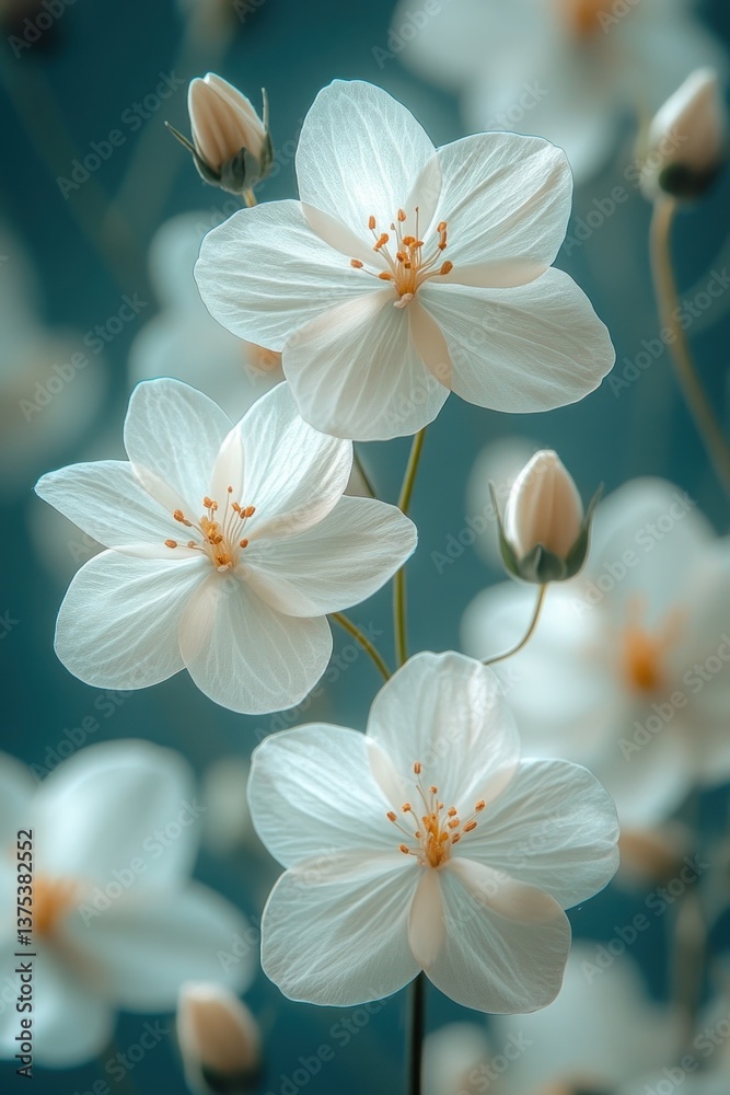 Fototapeta premium Close Up of White Laceflower Orlaya grandiflora Delicate Flowers in Nature