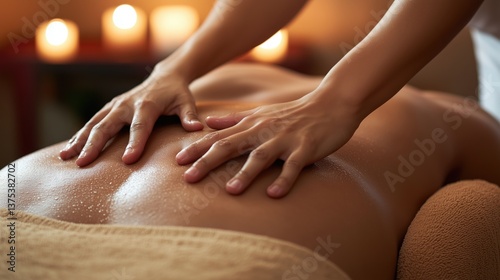 Wallpaper Mural Hands massaging a woman's back in a spa salon. Massage treatment process. Woman getting a massage at a luxury day spa studio for perfect skin. Massage oil Torontodigital.ca