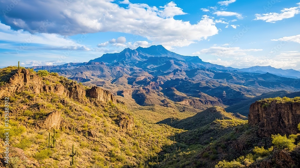 Fototapeta premium Majestic mountain range with jagged peaks in the desert gigapixel landscape photography