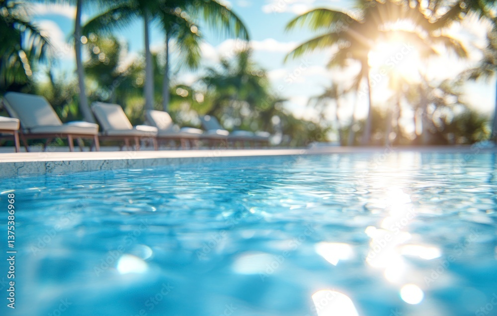 Fototapeta premium Swimming Pool with Clear Blue Water and Palm Trees in Background