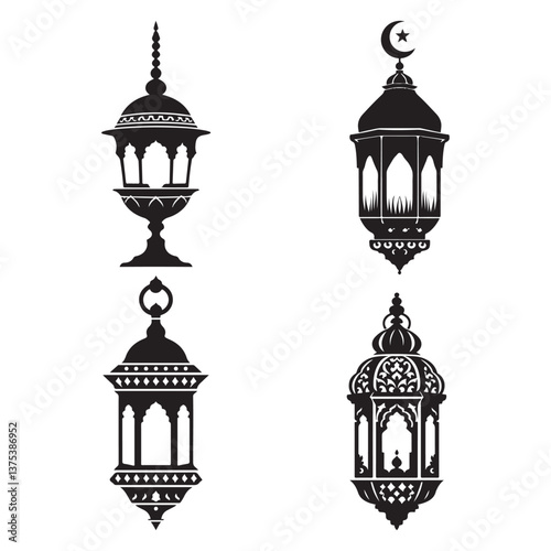 Silhouette of Islamic Lanterns in Lunar Light
