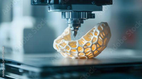 of a 3D-printed object being carefully removed from a high-tech printer, showcasing intricate designs and precision craftsmanship 