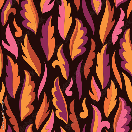 Decorative seamless pattern with abstract shapes of leaves and herbs. Artistic botanical vector background. Artisanal style of folk fairy tales allover print for fabric, textile, paper, package