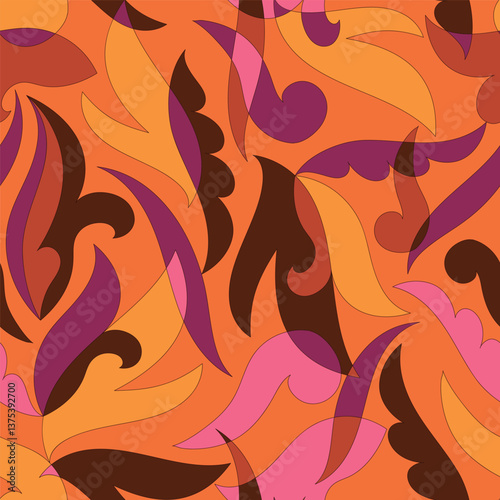 Decorative seamless pattern with abstract shapes of leaves and herbs. Artistic botanical vector background. Artisanal style of folk fairy tales allover print for fabric, textile, paper, package