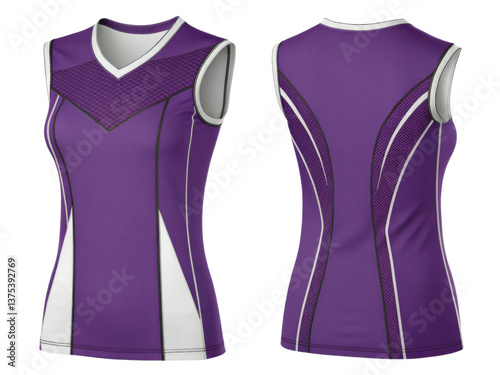 stylish volleyball jersey template in vibrant purple features sleek design with mesh accents for breathability and comfort photo