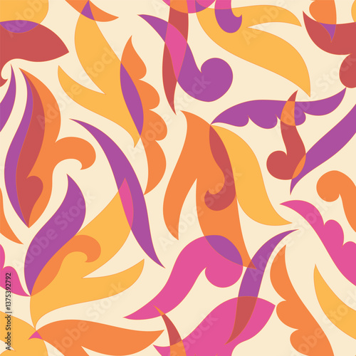 Decorative seamless pattern with abstract shapes of leaves and herbs. Artistic botanical vector background. Artisanal style of folk fairy tales allover print for fabric, textile, paper, package