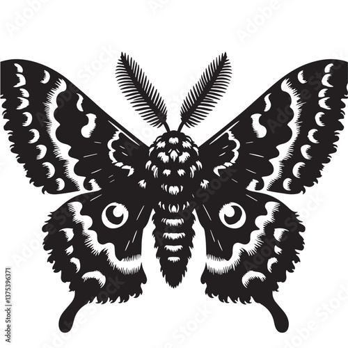 Black Venezuelan Poodle Moth Silhouette Vector, High Quality Illustration on White Background