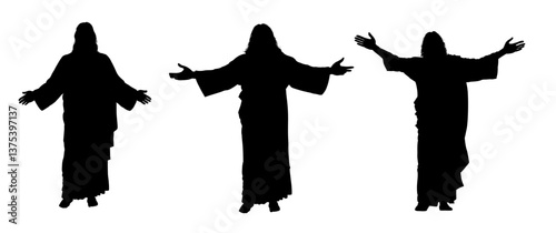 Set of silhouette of the resurrected Jesus, Christ with outstretched arms - vector illustration