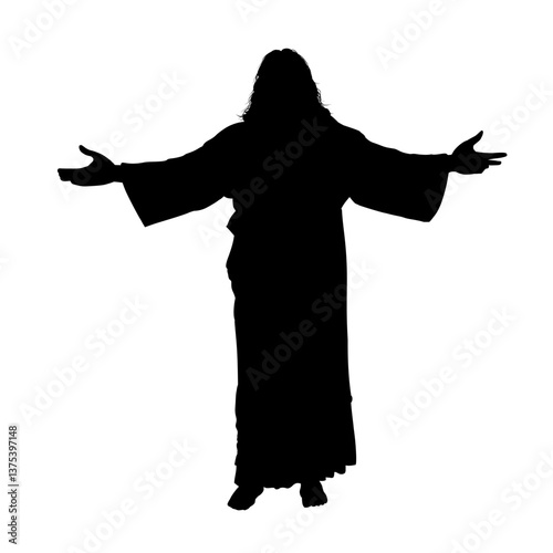 Silhouette of the resurrected Jesus, Christ with outstretched arms - vector illustration