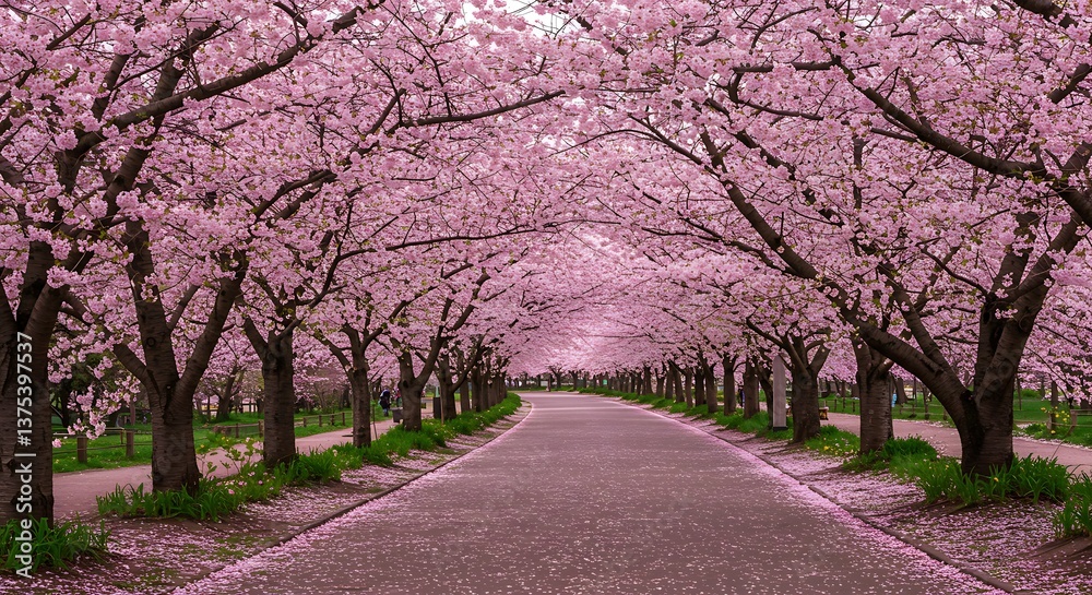Stunning Cherry Blossom Canopy in Full Bloom – Serene Japanese Park Scene Stunning Cherry Blossom Canopy in Full Bloom – Serene Japanese Park Scene